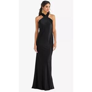 2839 NWT Lovely LB025 Draped Twist Halter Tie-Back Trumpet Gown Black Size M